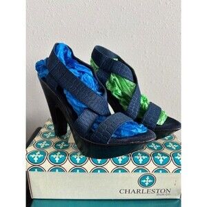 Charleston Shoe Co. Ponte Vedra Navy Blue Coco Sz 8 Heels NIB ***